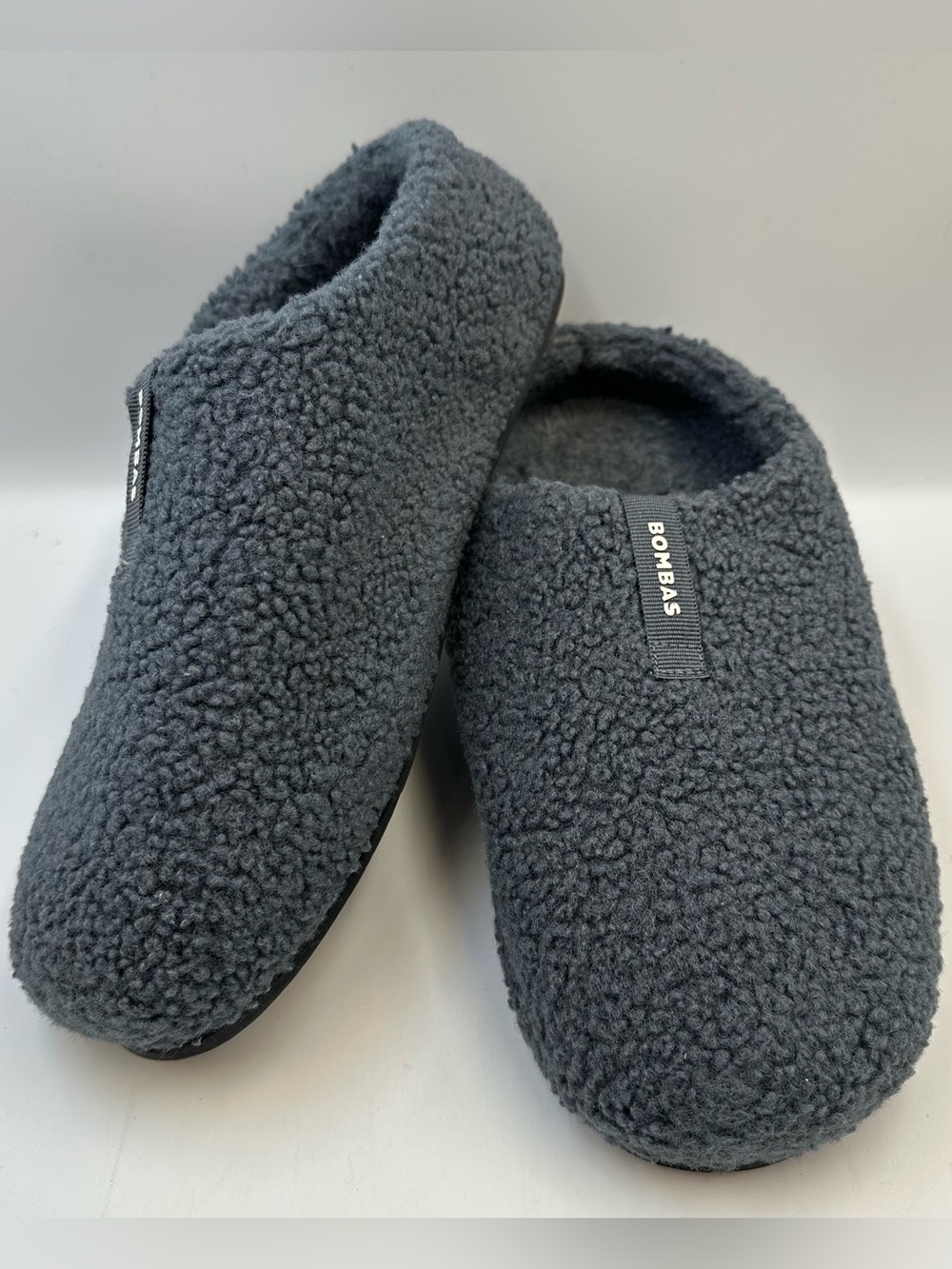 Bombas Sunday Slippers Dark Gray / Blue Mens Size 10 Faux Sherpa Memory Foam